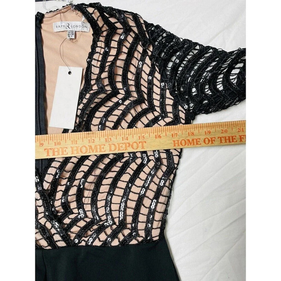 Rare London Jumpsuit Sz M 6 Womens Black Sequin Open Knit V-Neck NWT - Picture 8 of 13
